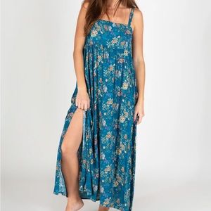 P atti Side Slit Maxi Dress - Turquoise Cream Roses